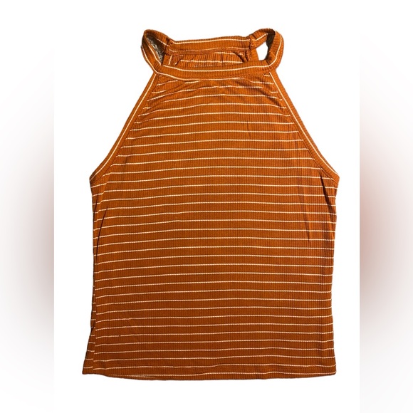Women’s Striped Semi High Neck Halter Cropped Top-LARGE - Picture 1 of 3